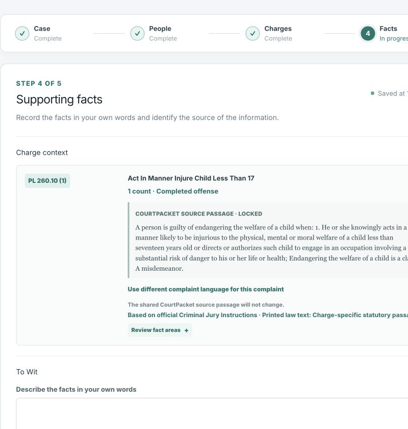 Structured fields for documenting complaint facts